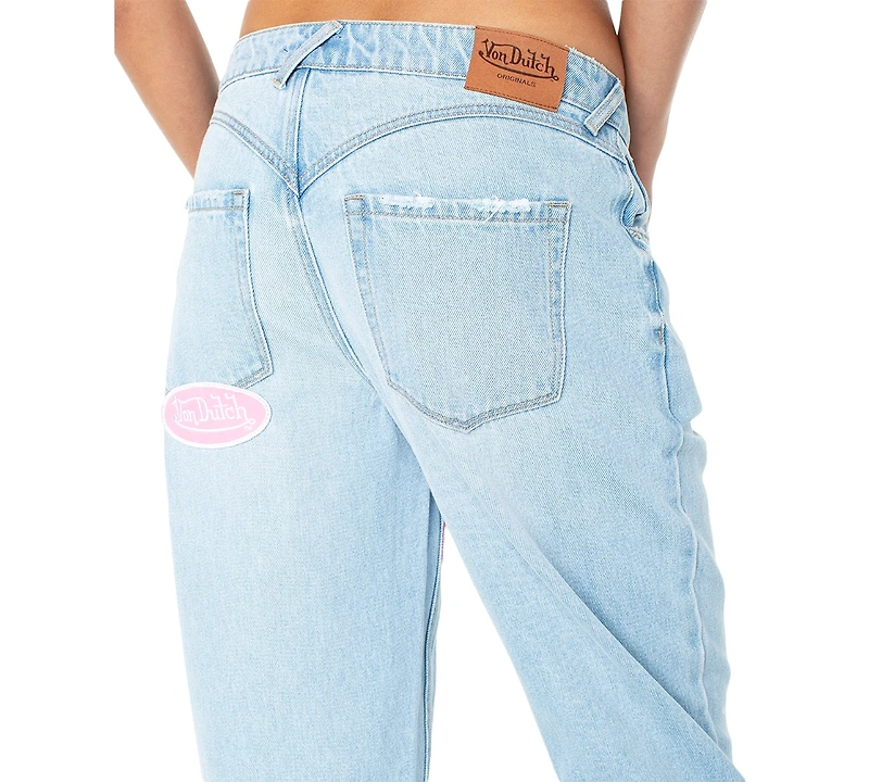 Von Dutch Women's Patched Straight-Leg Jeans