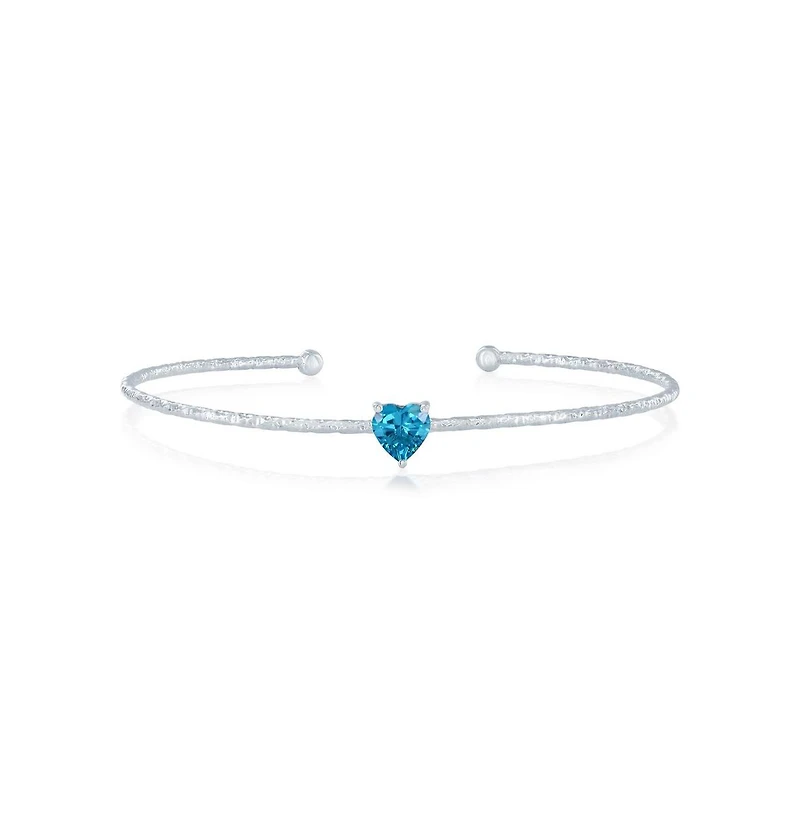 Simona Sterling Silver, Birthstone Cz Heart Bangle