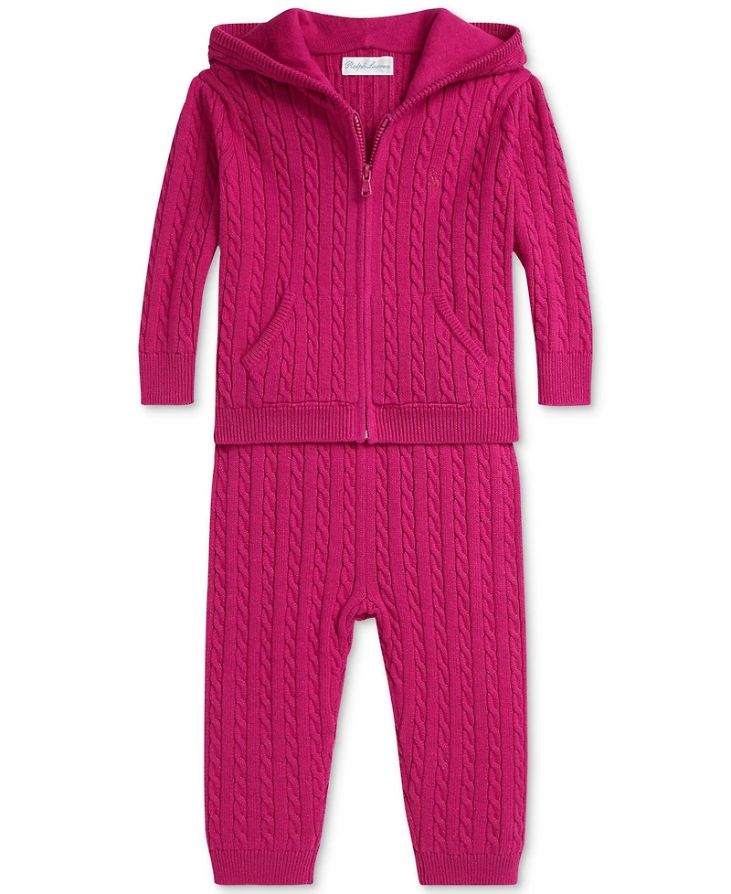 Polo Ralph Lauren Baby Girls 2-Pc. Mini Cable-Knit Hoodie & Pant Set