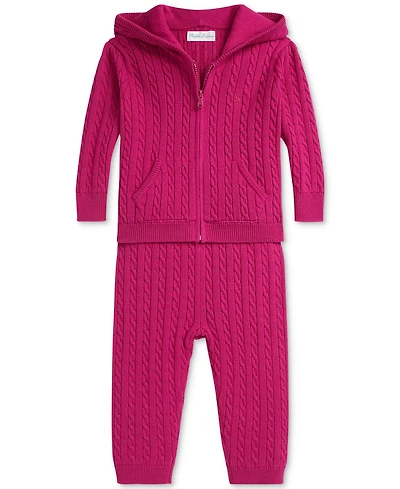 Polo Ralph Lauren Baby Girls 2-Pc. Mini Cable-Knit Hoodie & Pant Set