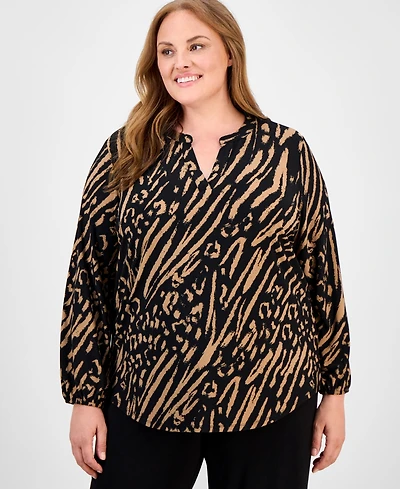 Ak Anne Klein Plus Animal-Print Top