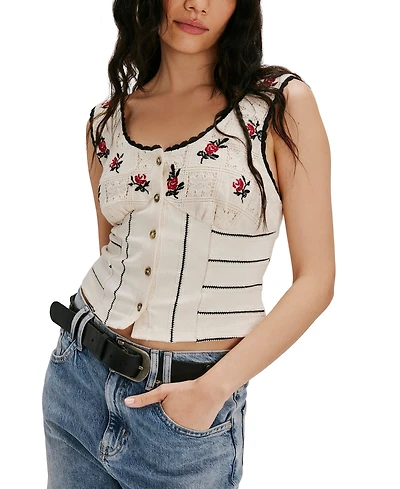 Free People Women's Sleeveless Rose Bud Knit Top