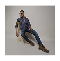 Campus Sutra Men's Steel Blue Heathered Denim Check Shirt