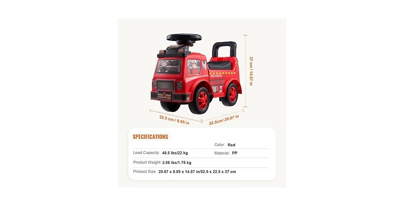 Toddler Ride On Push Car Red with Music Steering Wheel and Under Seat Storage