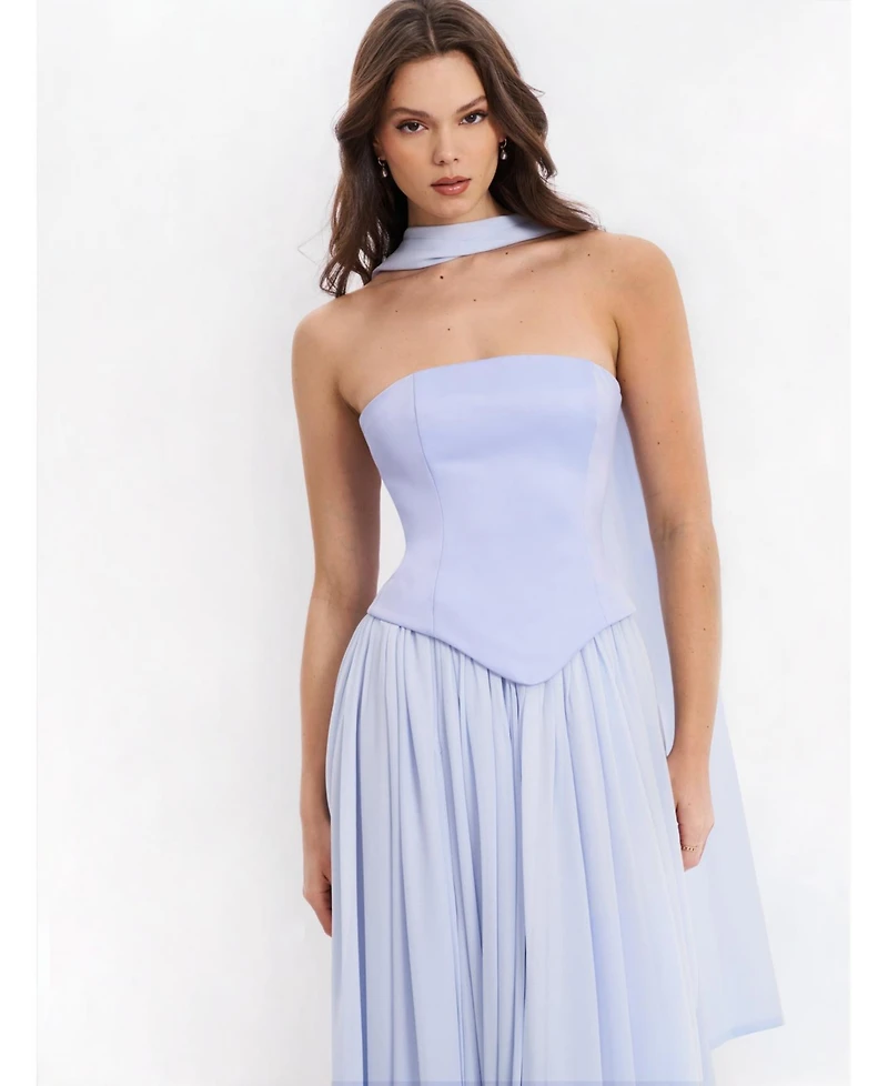 Miss Circle Women's Qianna Baby Blue Peplum Top Drop Waist Chiffon Gown