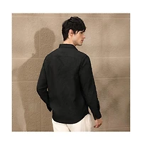 Campus Sutra Men's Onyx Black Foliage-Tactile Shirt