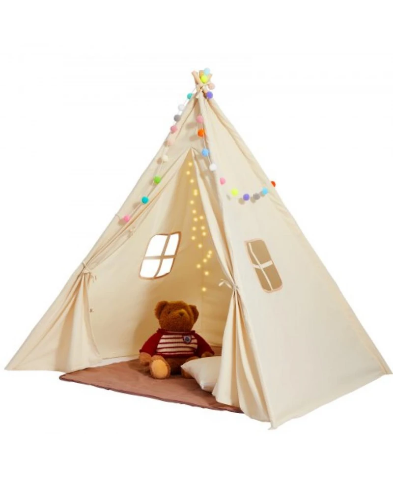 Foldable Kids Teepee Play Tent with Mat Plush Balls and Windows for Ages 1 to 5