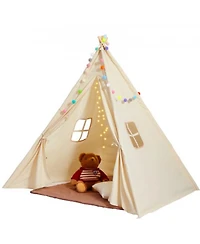 Foldable Kids Teepee Play Tent with Mat Plush Balls and Windows for Ages 1 to 5