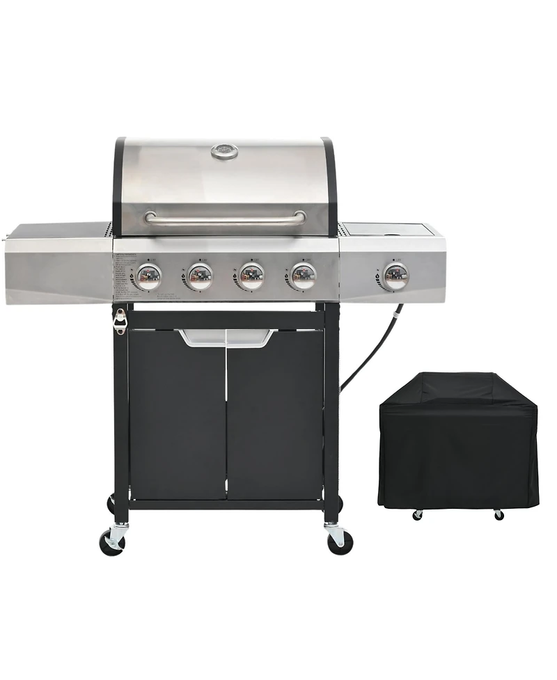 Mondawe 4 Burner 51,000 Btu Stainless Steel Barbecue Gas Grill with Side Burner and Cover