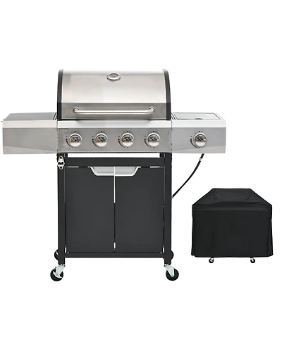 Mondawe 4 Burner 51,000 Btu Stainless Steel Barbecue Gas Grill with Side Burner and Cover