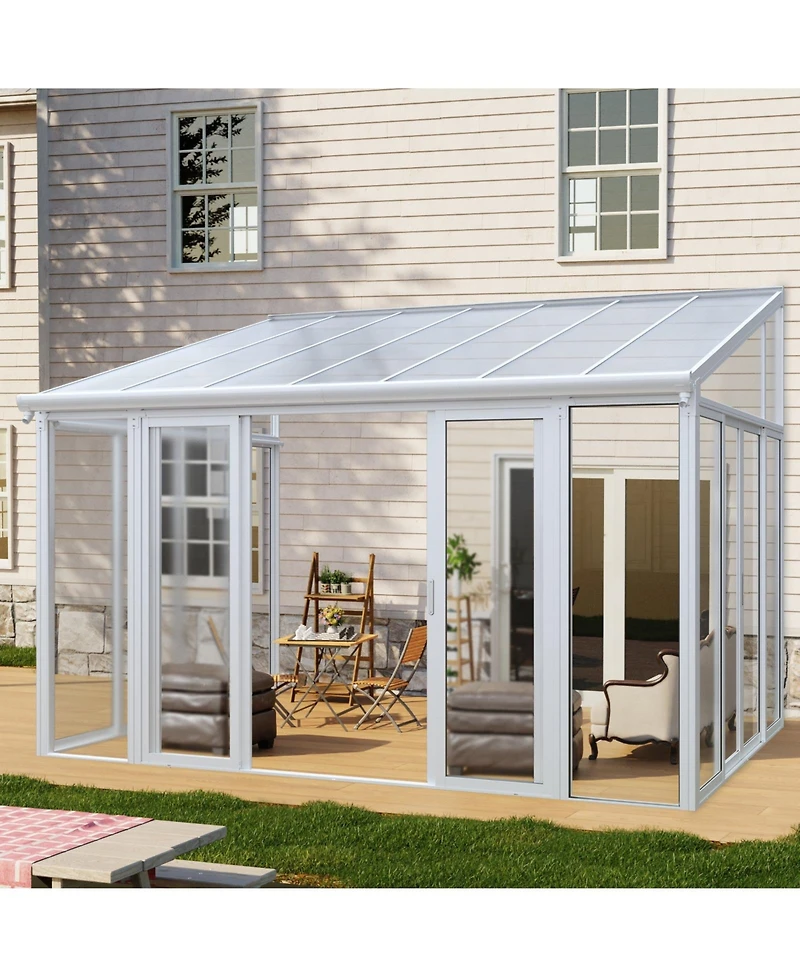 Mondawe 10x14ft Patio Cover Sunroom with Aluminum Frame, Polycarbonate Roof and Sliding Doors