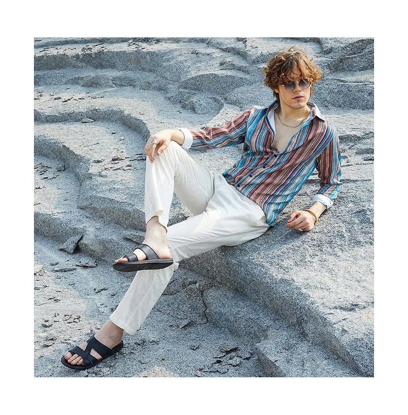 Campus Sutra Men's Azure Blue & Chocolate Brown Multitrack-Striped Shirt