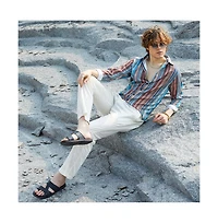 Campus Sutra Men's Azure Blue & Chocolate Brown Multitrack-Striped Shirt