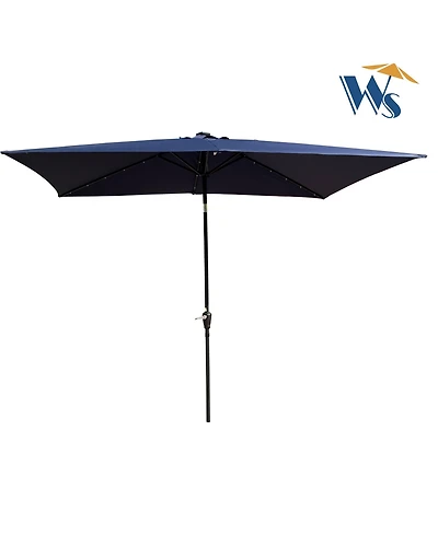 Flynama 10 x 6.5t Rectangular Patio Solar Led Lighted Outdoor Umbrellas with Crank and Push Button Tilt for Garden Backyard Pool Swimming Pool