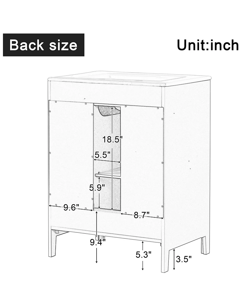 Casainc 24" Bathroom Vanity with Sink, 2 Drawers and Door, Adjustable Shelf