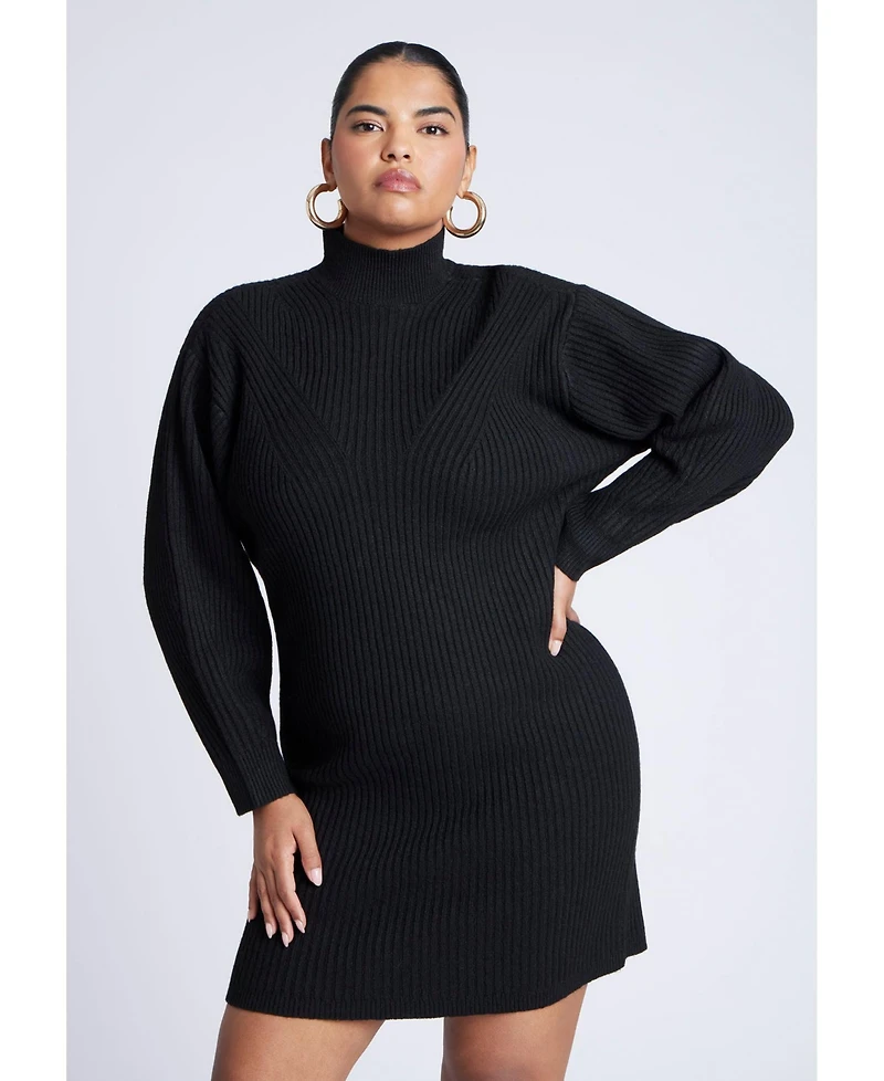 Eloquii Women's Turtleneck Mini Sweater Dress