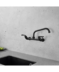 Greenspring 2-Handle Commercial Sink Faucet with 8" Swivel Spout Center Wall Mount Kitchen Polished Chrome