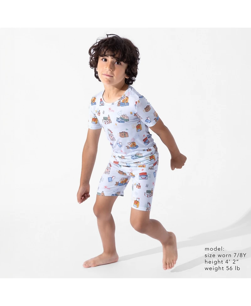 Bellabu Bear Kids Unisex Teddy Picnic 2-Piece Short Sleeve & Shorts Pajama Set