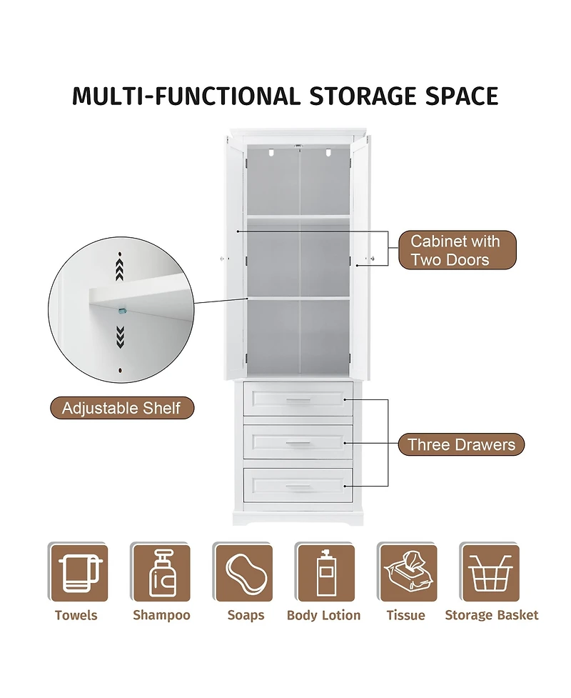 Casainc 70"H Tall Storage Cabinet with 3 Drawers for Bathroom or Office Use