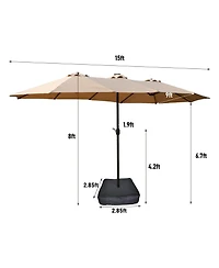 Flynama15x9ft Large Double-Sided Rectangular Outdoor Twin Patio Market Umbrella with light and base- taupe