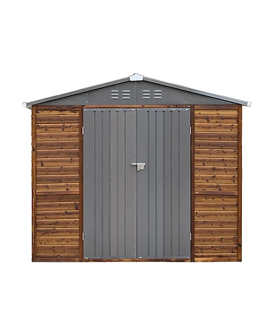 Mondawe 6x8FT Iron-Wood Outdoor Storage Tool Shed with Lockable Door and Windows