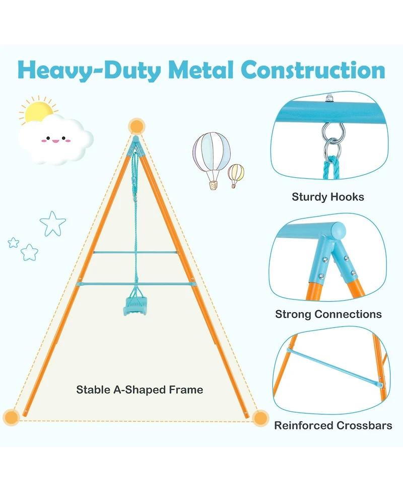 Gymax Toddler Swing Heavy Duty Metal Swing Set w/ A Frame Adjustable Ropes