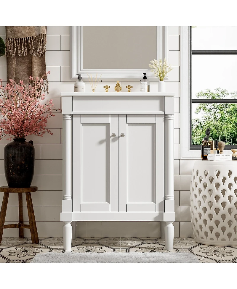 Casainc 24" Vanity with Sink and 2-Tier Shelf, Modern Freestanding Cabinet