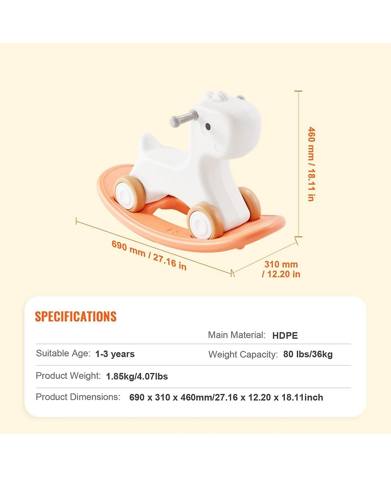 Slickblue Ride On 3 in 1 Rocking Horse for Toddlers with Balance Board and Smooth Wheels