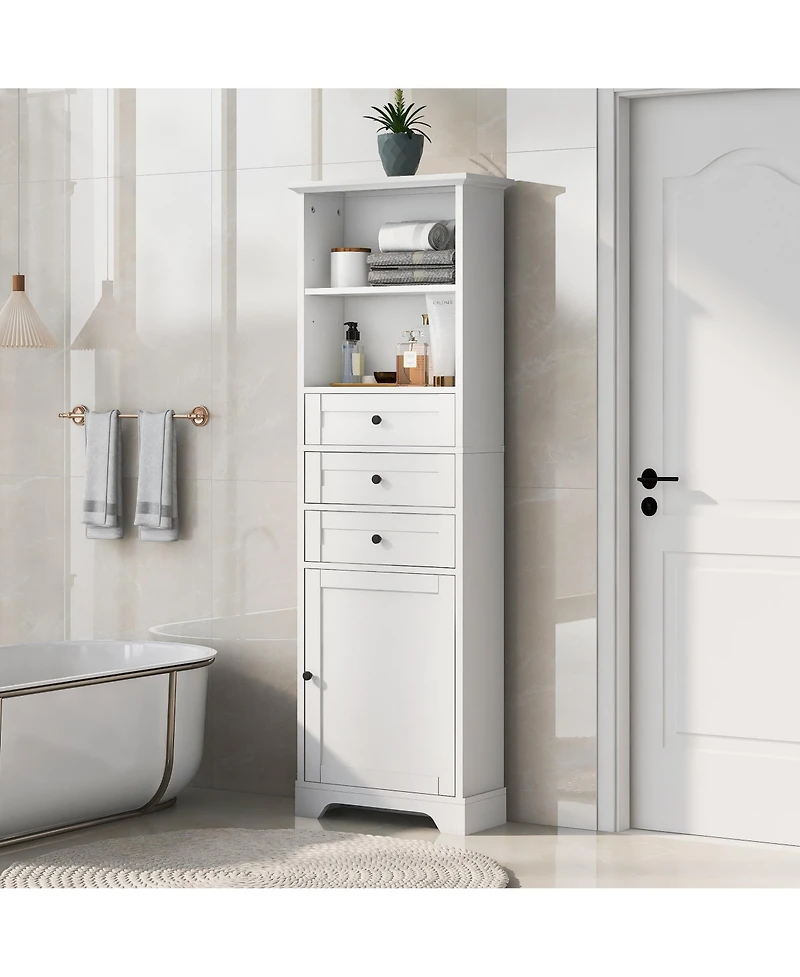 Casainc 68.3"H Tall Storage Cabinet with 3 Drawers, Adjustable Shelves, Painted Mdf