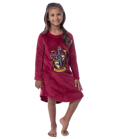 Harry Potter Girls Hogwarts Houses Crest Long-Sleeve Fleece Pajama Nightgown - All