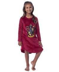 Harry Potter Girls Hogwarts Houses Crest Long-Sleeve Fleece Pajama Nightgown - All