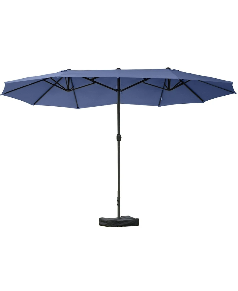 Outsunny Patio Umbrella 15' Steel Rectangular Outdoor Double Sided Market with base, Sun Protection & Easy Crank for Deck Pool Patio