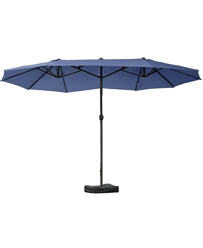 Outsunny Patio Umbrella 15' Steel Rectangular Outdoor Double Sided Market with base, Sun Protection & Easy Crank for Deck Pool Patio