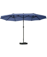 Outsunny Patio Umbrella 15' Steel Rectangular Outdoor Double Sided Market with base, Sun Protection & Easy Crank for Deck Pool Patio