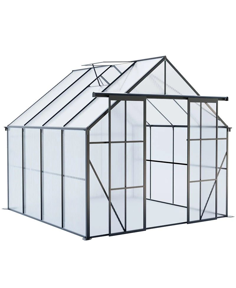 Mondawe 8x8FT Aluminum Double Door Polycarbonate Greenhouse with Raised Base and Anchor