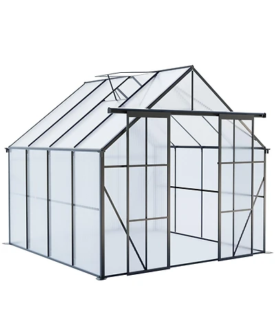 Mondawe 8x8FT Aluminum Double Door Polycarbonate Greenhouse with Raised Base and Anchor