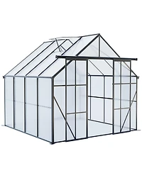 Mondawe 8x8FT Aluminum Double Door Polycarbonate Greenhouse with Raised Base and Anchor