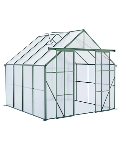 Mondawe 8x8FT Aluminum Double Door Polycarbonate Greenhouse with Raised Base and Anchor