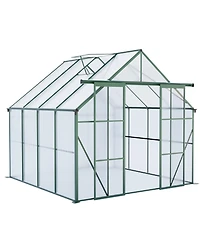 Mondawe 8x8FT Aluminum Double Door Polycarbonate Greenhouse with Raised Base and Anchor