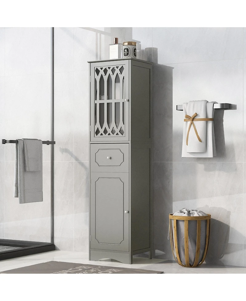 Casainc 63.8"H Tall Bathroom Cabinet with Drawer, Doors, Adjustable Shelf, Mdf & Acrylic