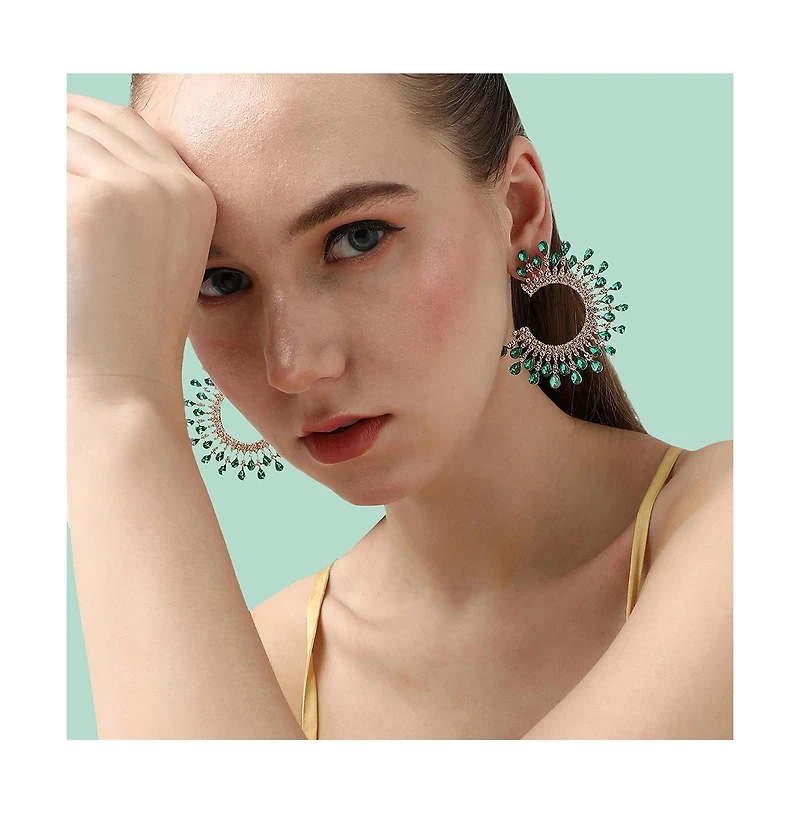 Sohi Women's White Stone Hoop Earrings
