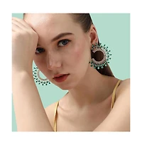 Sohi Women's White Stone Hoop Earrings