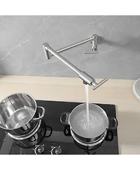 Greenspring Wall Mount Pot Filler Faucet Double-Handle Folding Kitchen Restaurant Sink with Dual Joint Swing Arm Commercial Gold