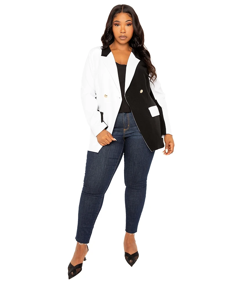 Buxom Couture Plus Contrast Double Breasted Blazer