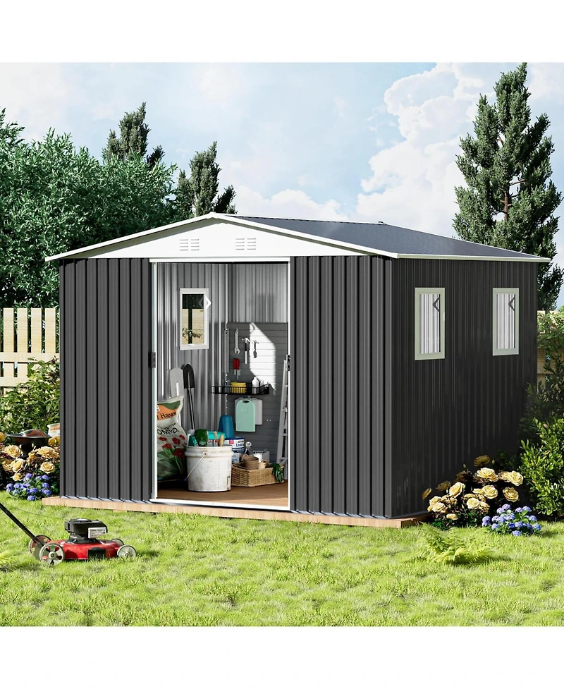 Mondawe 10FTx8FT Metal Anti-Corrosion Utility Tool House with Lockable Door, Windows