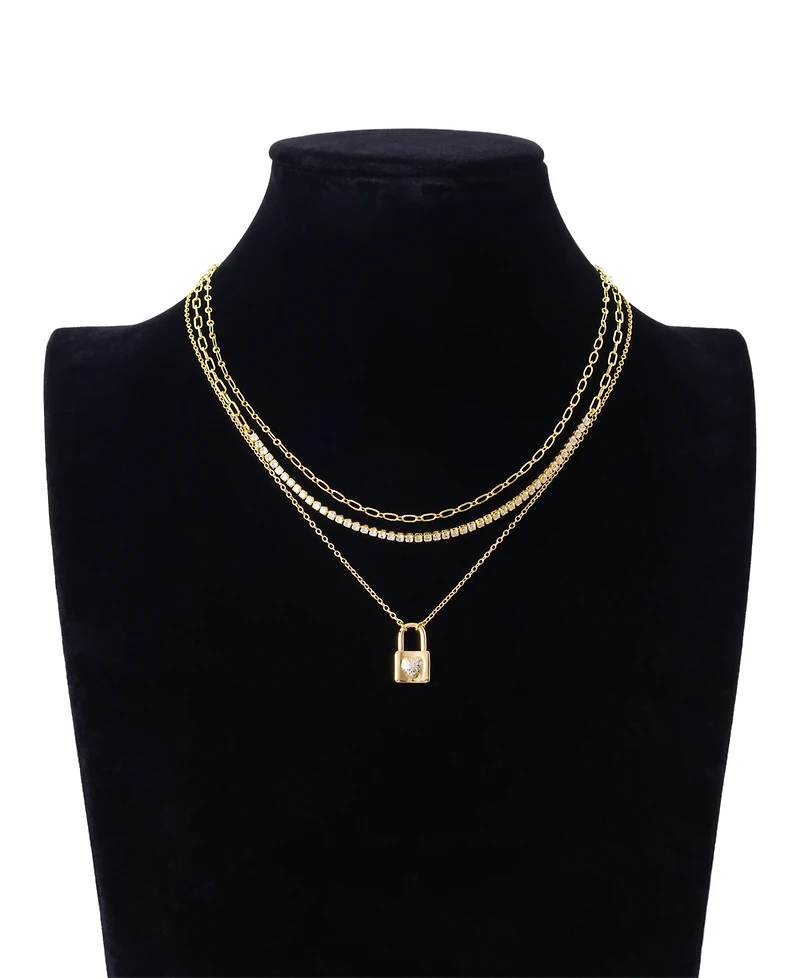 Unwritten Cubic Zirconia Love Locket Pendant Layered Necklace Set