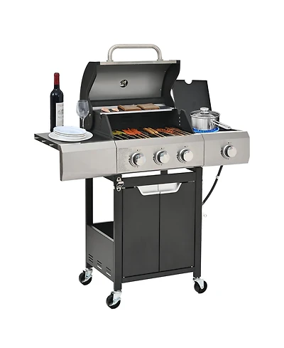 Mondawe 3 Burner 40,500 Btu Stainless Steel Outdoor Barbecue Gas Grillwith Side Burner and Cover