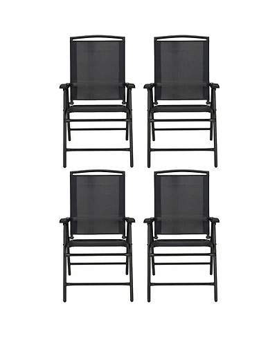 Four Seasons Courtyard Sunny Isles Outdoor Folding Lounge Chairs, 4 Pack, Black