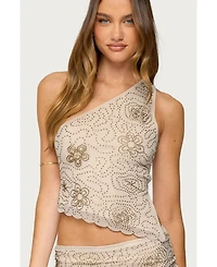 Edikted Women's Astrid Beaded Backless One Shoulder Top