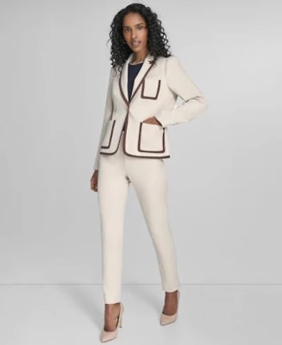 Tommy Hilfiger Womens Contrast Trim One Button Blazer Short Sleeve Crewneck Pocket T Shirt Mid Rise Slim Fit Ankle Pants